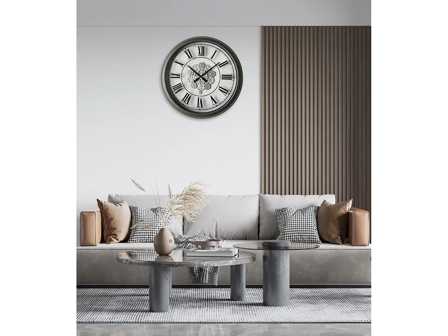 Horloge à mécanismes métal blanche et argent 70cm