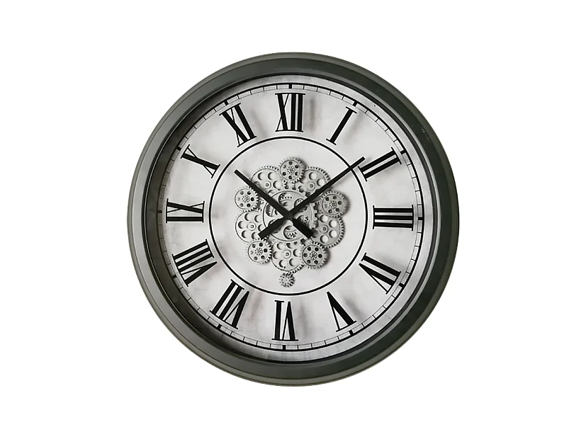 Horloge à mécanismes métal blanche et argent 70cm