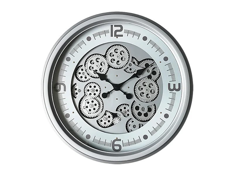 Horloge moderne argentée à mécanismes 52cm