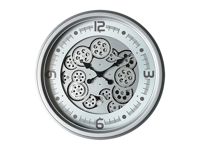 Horloge moderne argentée à mécanismes 52cm