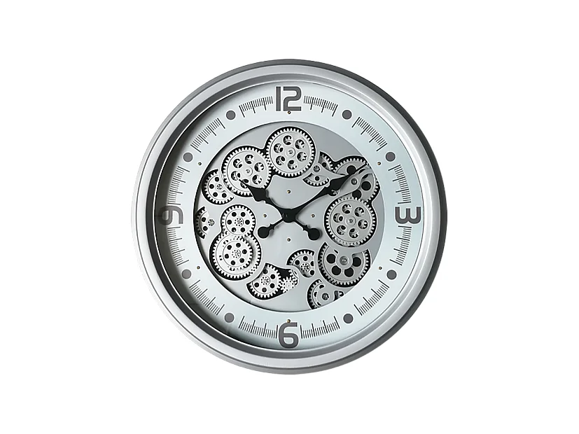 Horloge moderne argentée à mécanismes 52cm