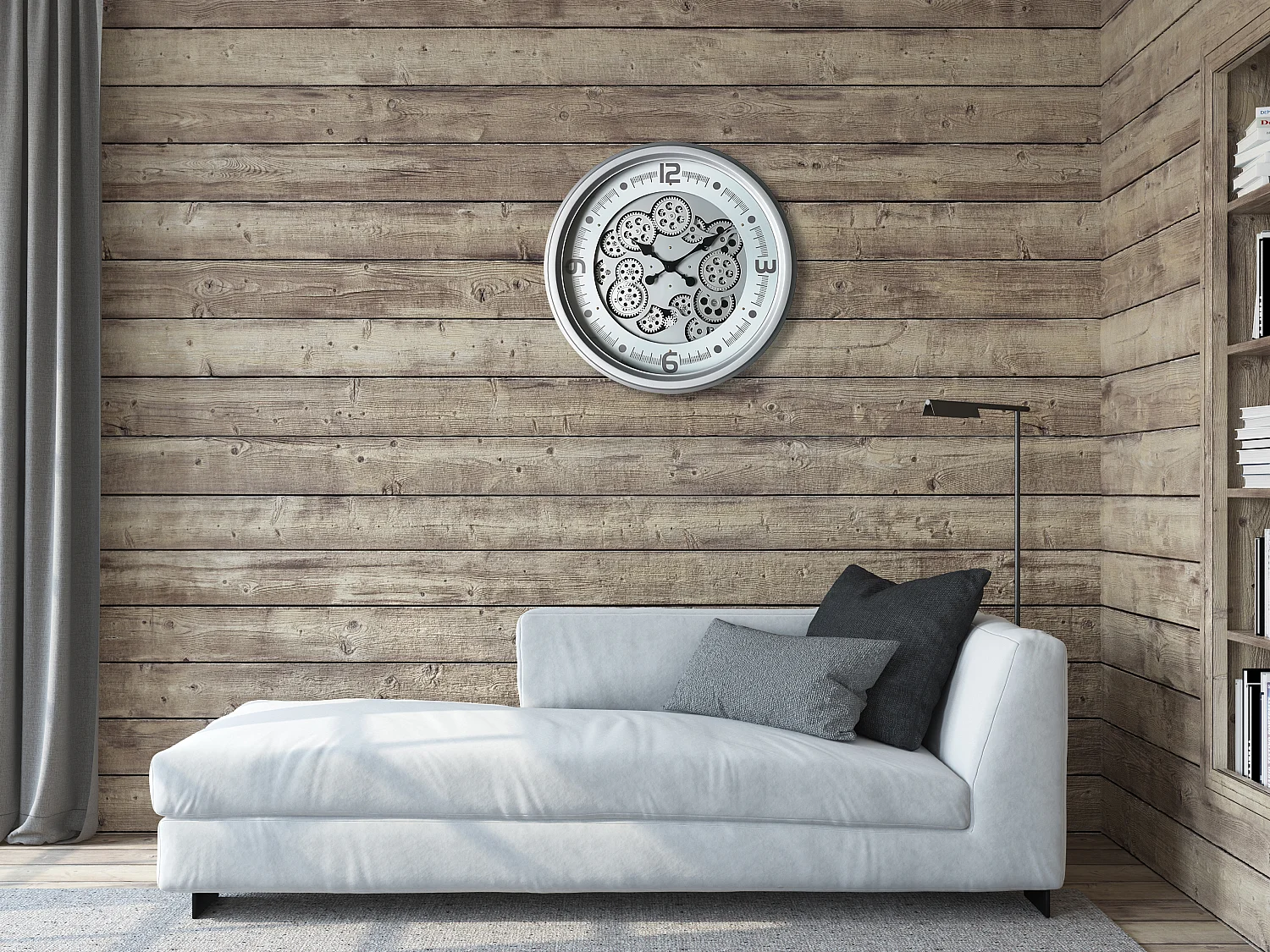 Horloge moderne argentée à mécanismes 52cm