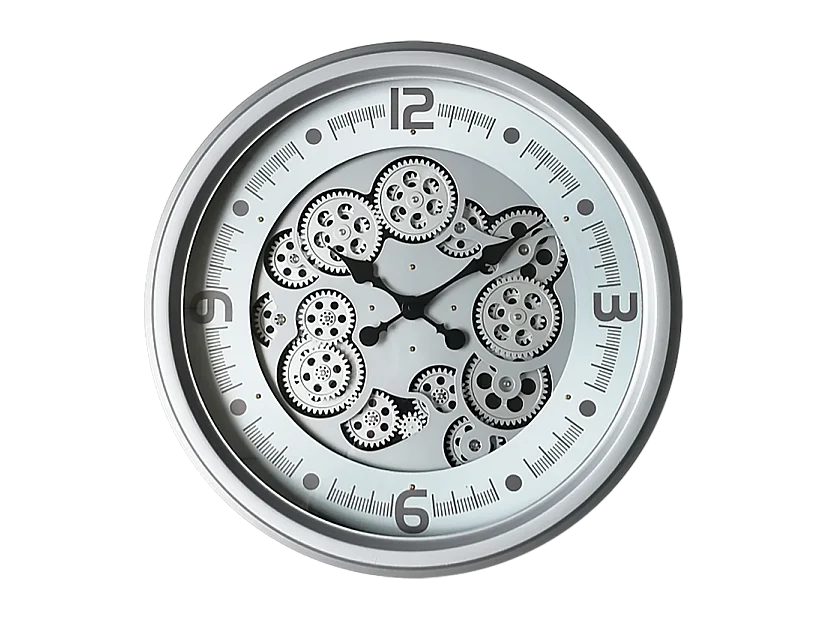 Horloge moderne argentée à mécanismes 52cm