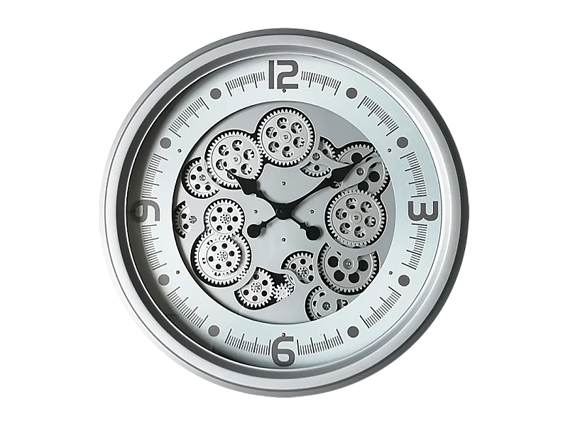Horloge moderne argentée à mécanismes 52cm