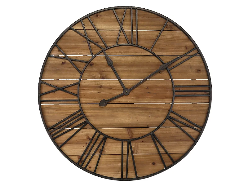 Horloge ronde métal et bois 90cm