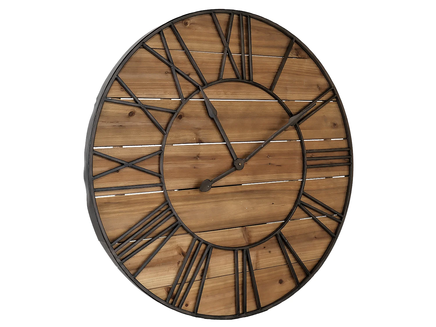 Horloge ronde métal et bois 90cm