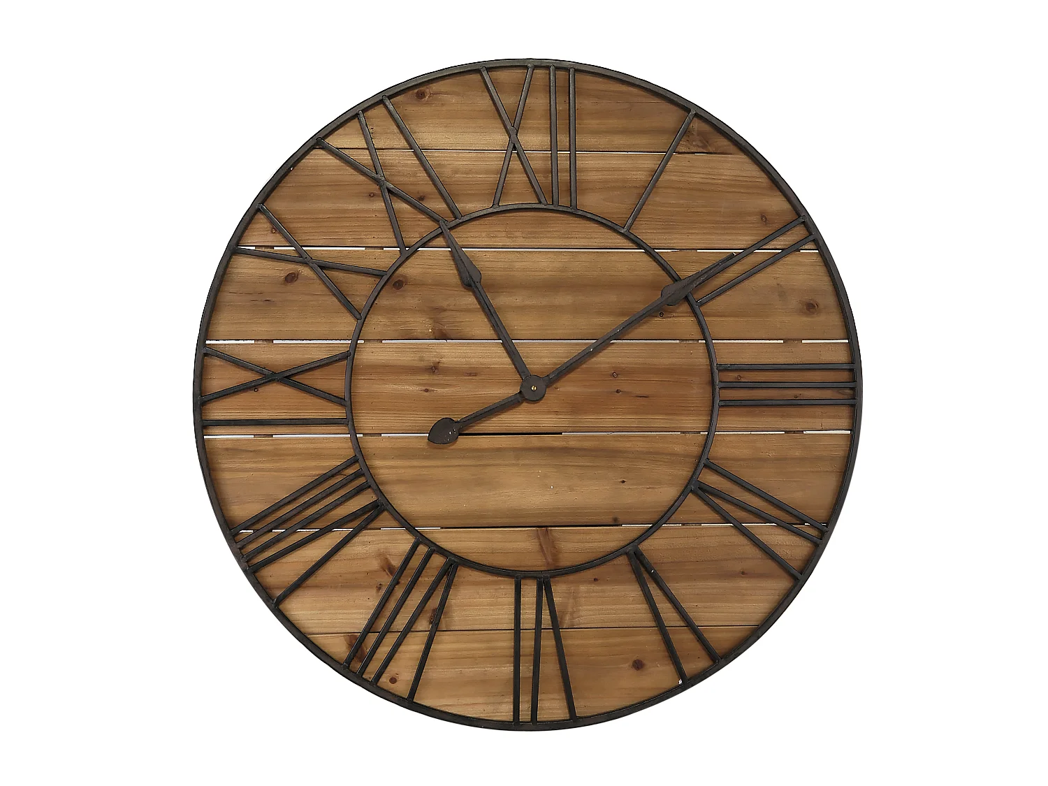Horloge ronde métal et bois 90cm