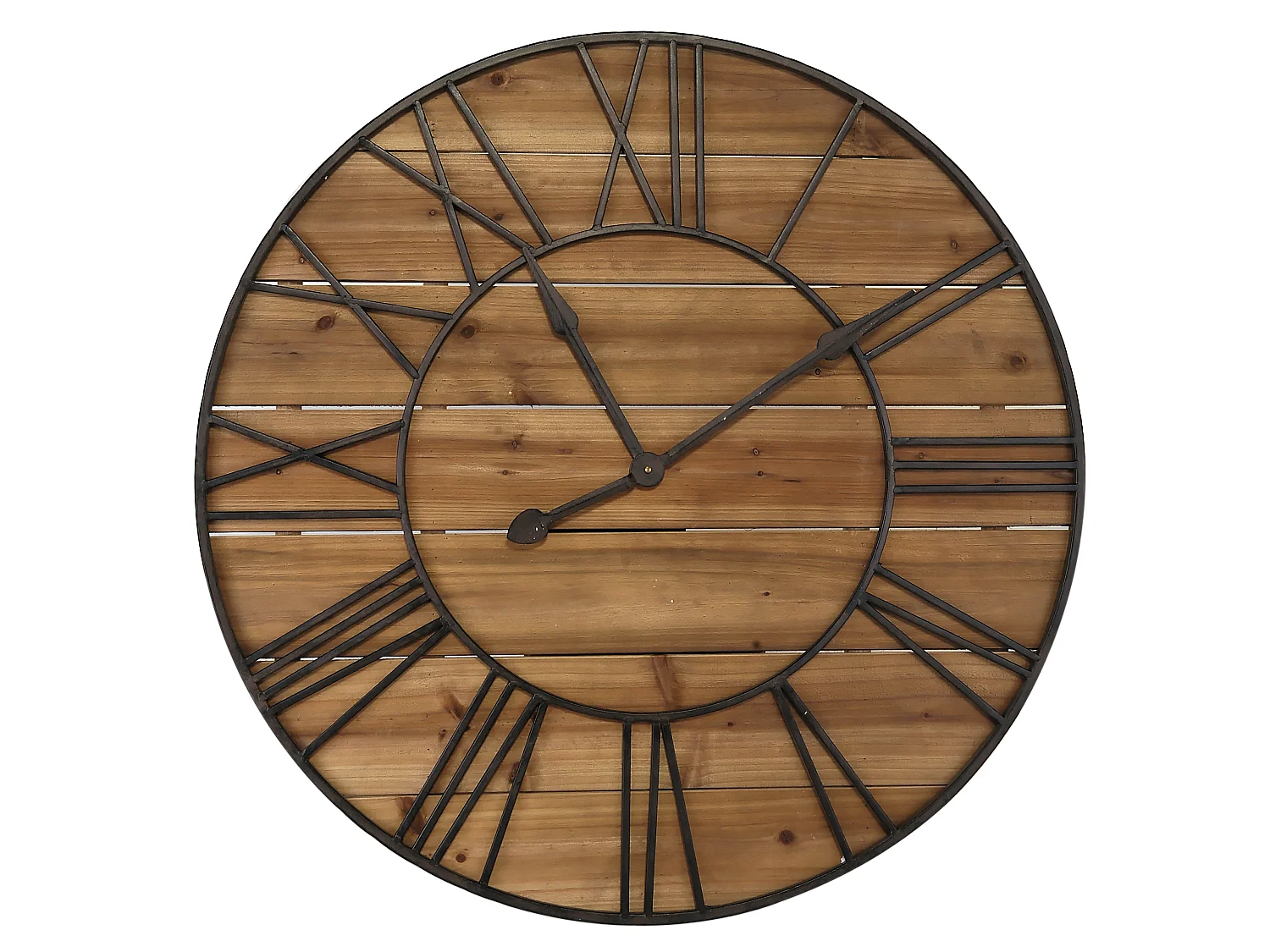 Horloge ronde métal et bois 90cm