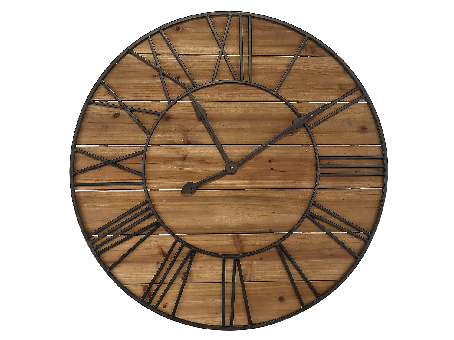 Horloge ronde métal et bois 90cm