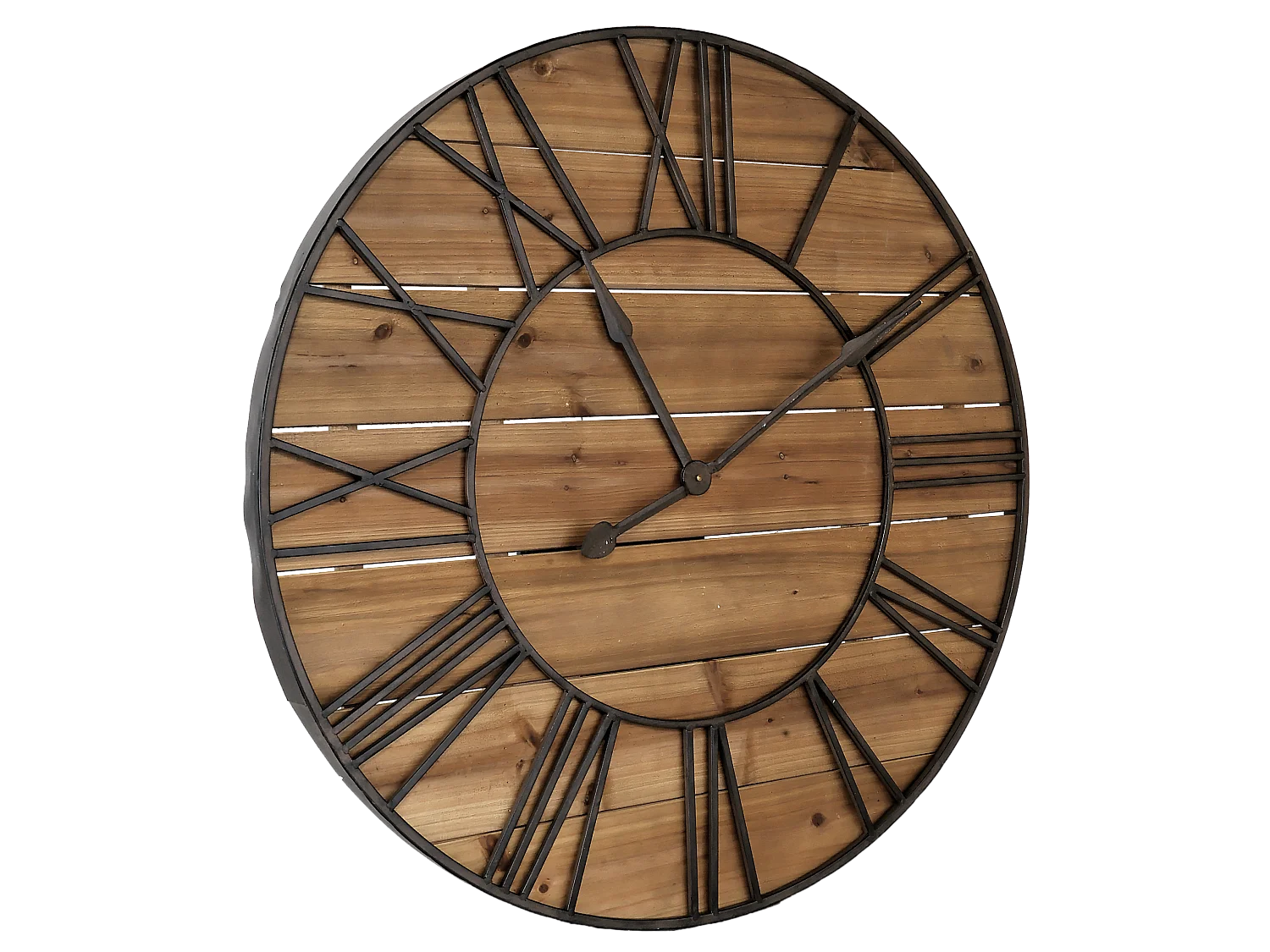 Horloge ronde métal et bois 90cm