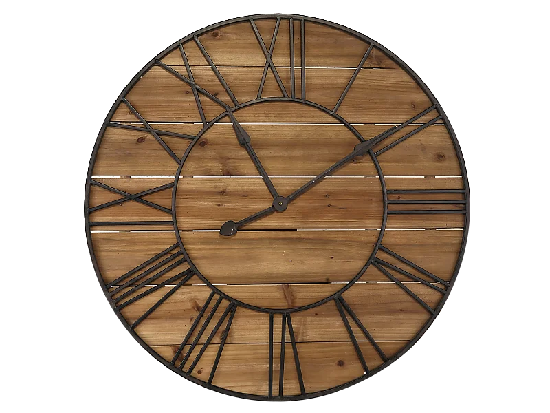 Horloge ronde métal et bois 90cm