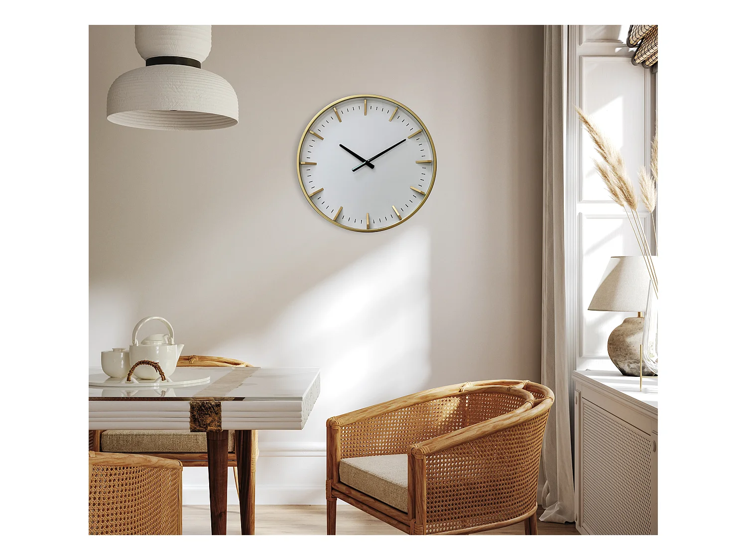 Horloge blanche et dorée 50cm