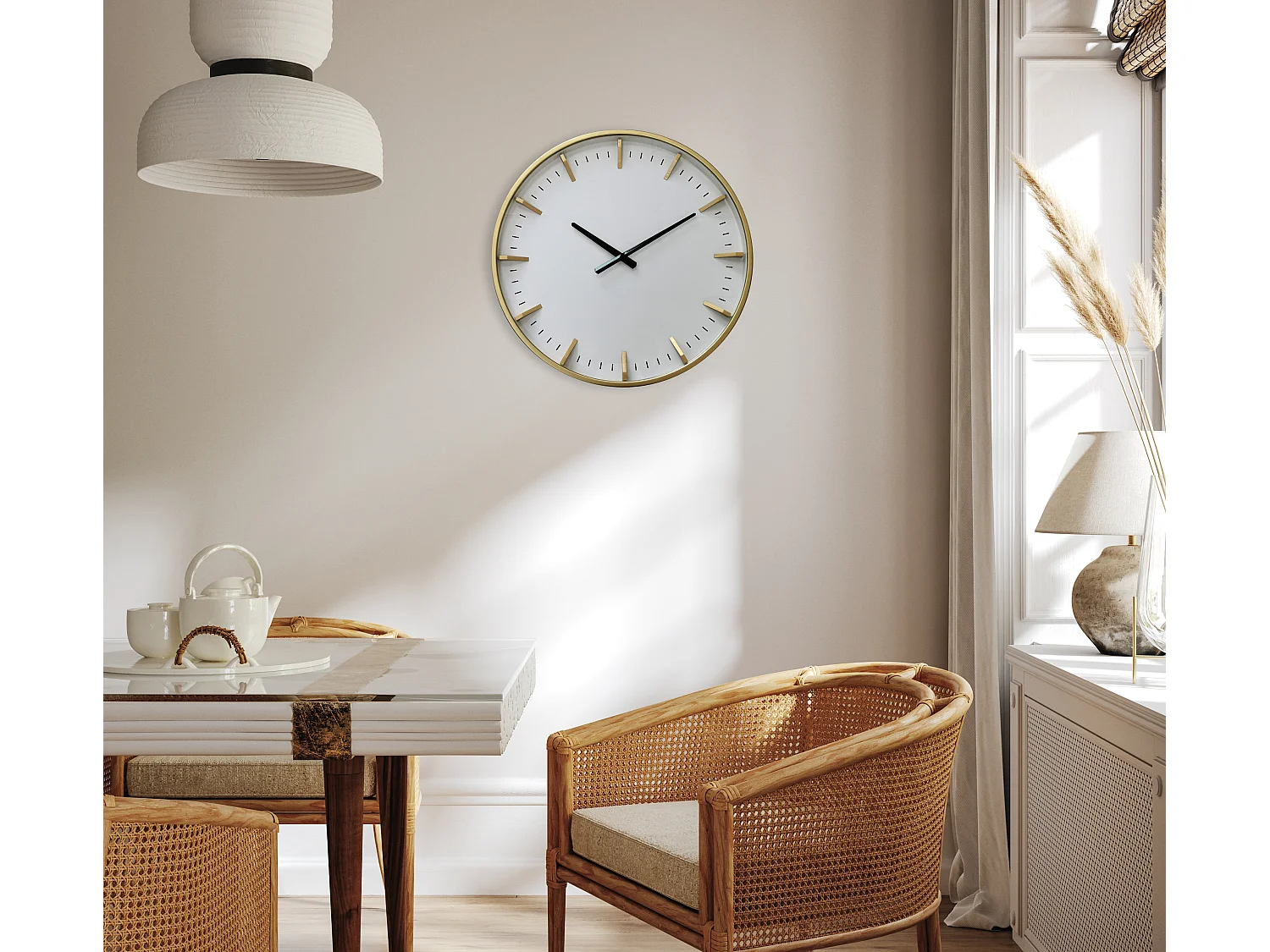 Horloge blanche et dorée 50cm