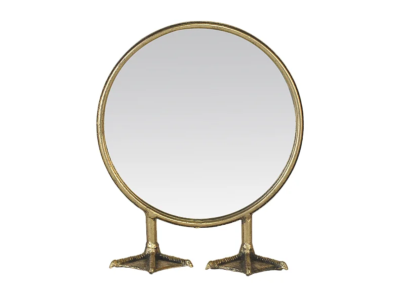 Petit miroir rond sur pied de canard doré 25x9,5x29,5cm