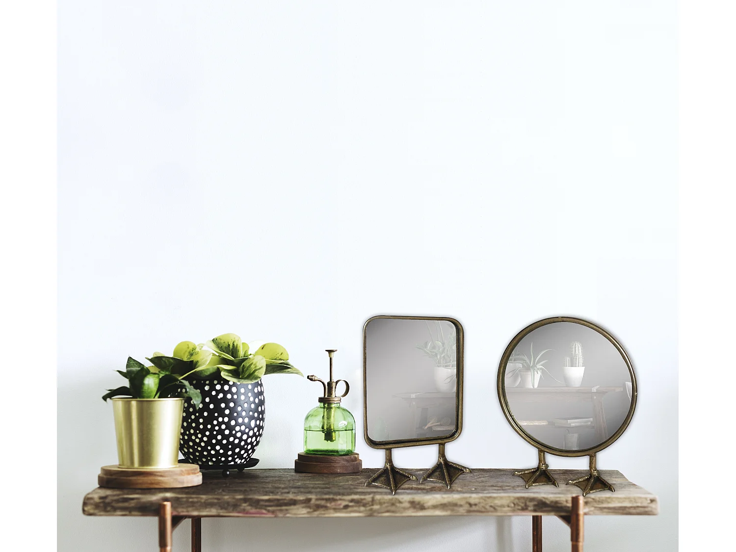 Petit miroir rond sur pied de canard doré 25x9,5x29,5cm