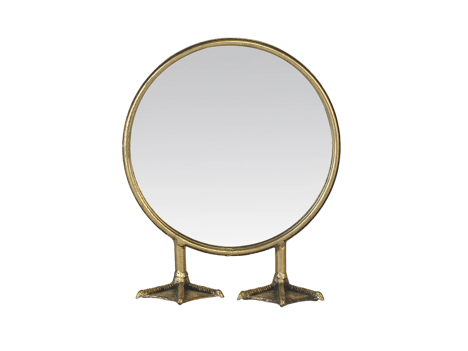 Petit miroir rond sur pied de canard doré 25x9,5x29,5cm