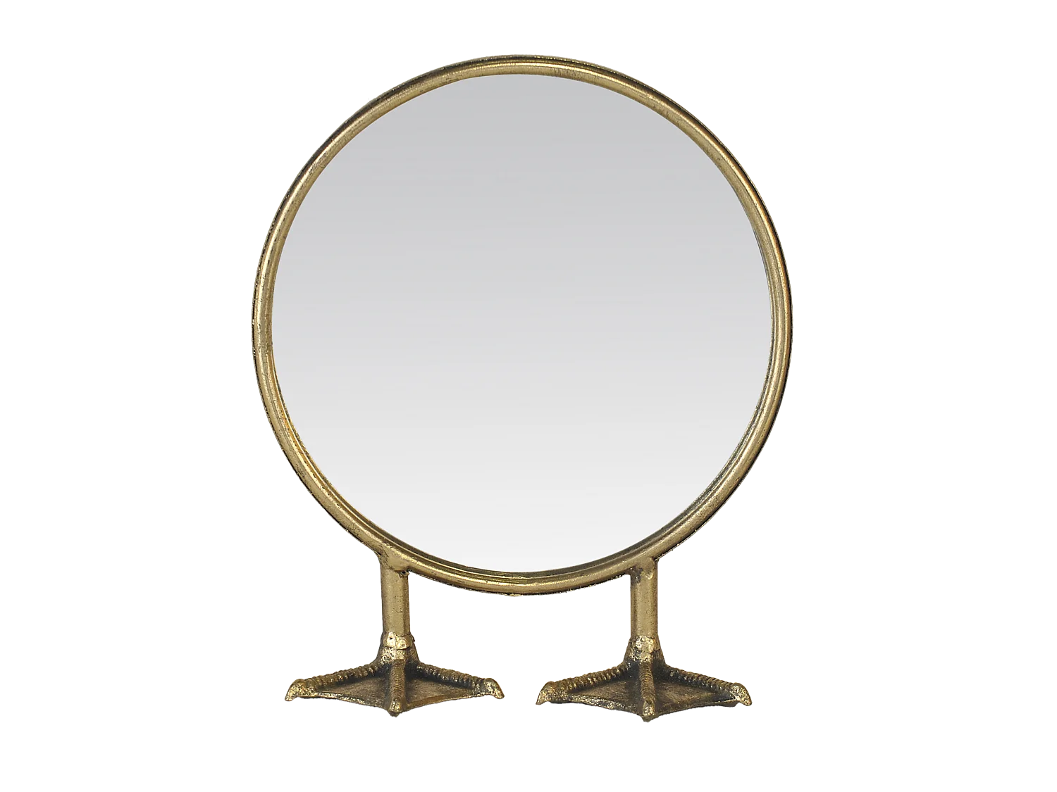 Petit miroir rond sur pied de canard doré 25x9,5x29,5cm