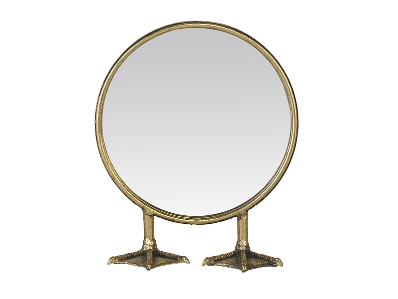 Petit miroir rond sur pied de canard doré 25x9,5x29,5cm