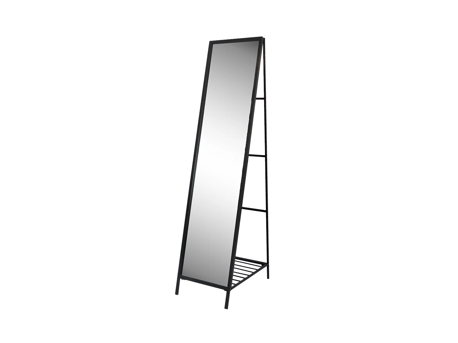 Miroir sur pied métal noir avec étagère 40x50x160cm