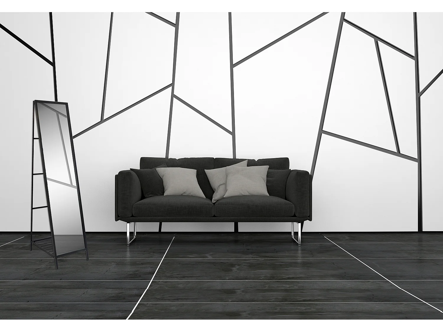 Miroir sur pied métal noir avec étagère 40x50x160cm