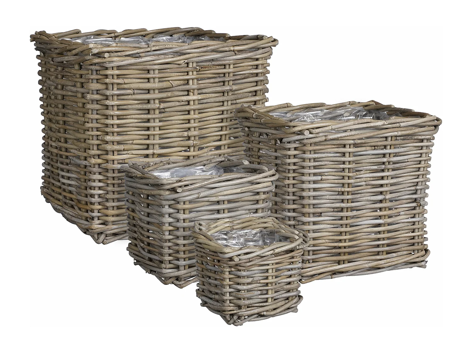 Pflanzenkorbe-Set Garten aus Rattan - 33 x 33 x 30 - Grau - MARCIA