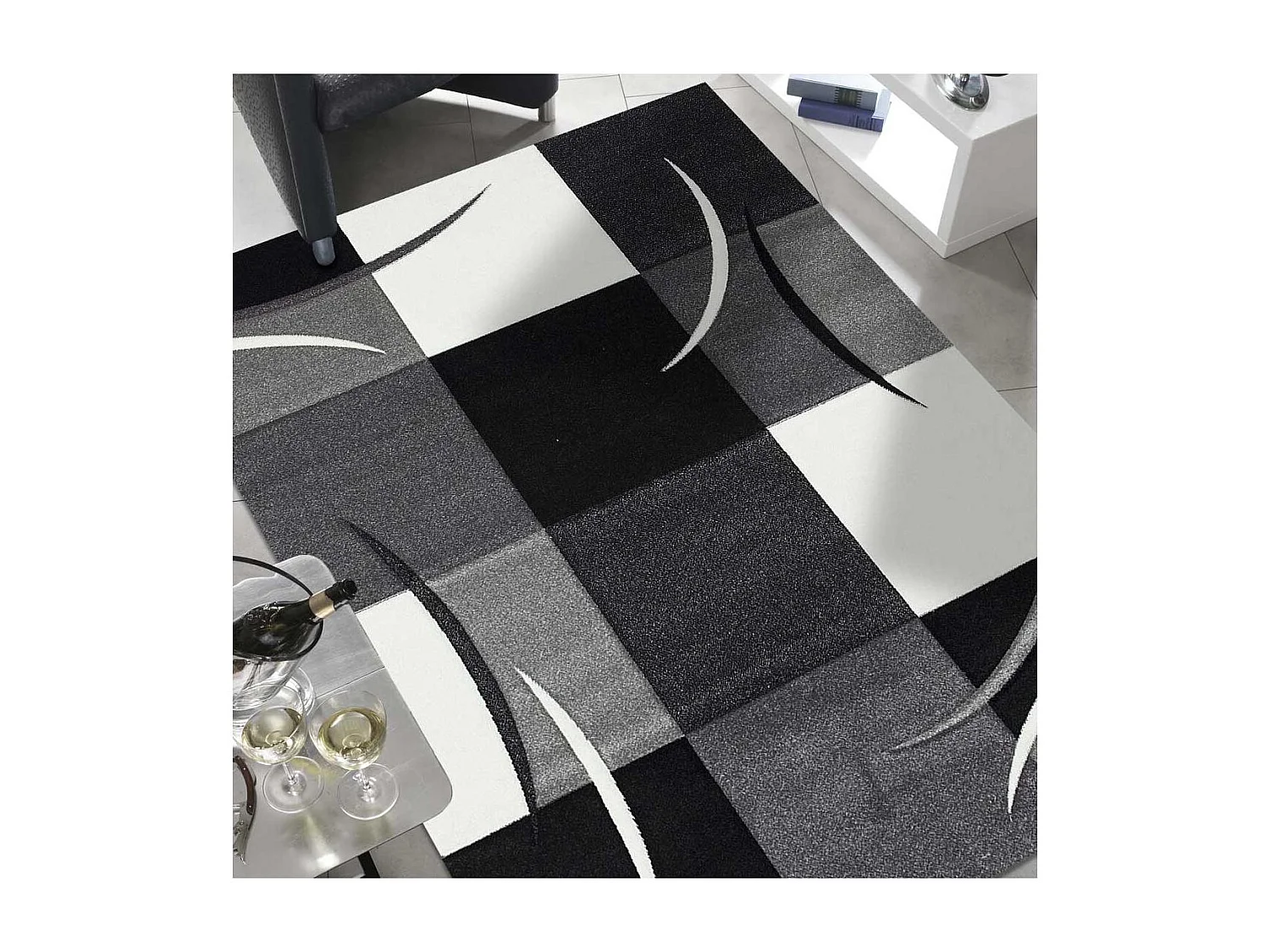 tapis salon 120x170 tissé gris rectangle motif géométrique ABSTRATA