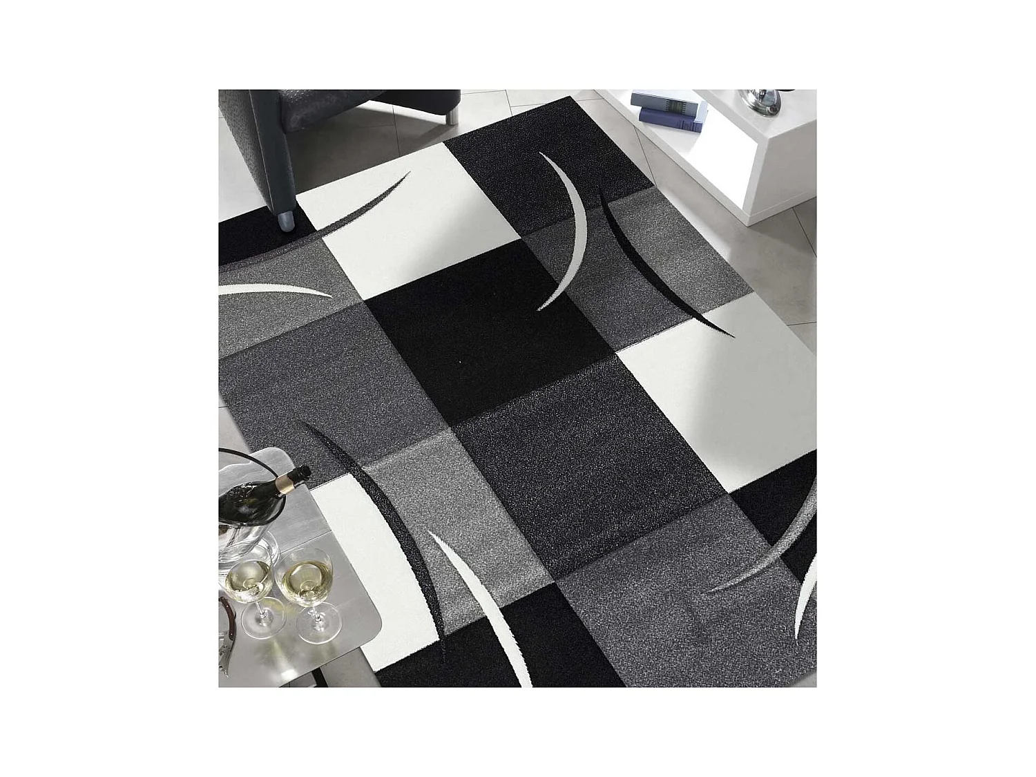 tapis salon 120x170 tissé gris rectangle motif géométrique LYN8 ABSTRATA