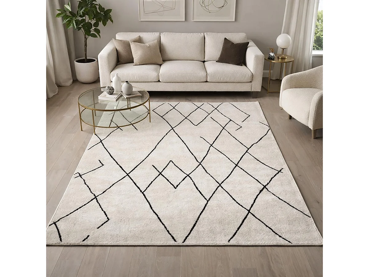 Tappeto berbero 200x280 tessuto con motivi tribali NALADON crema