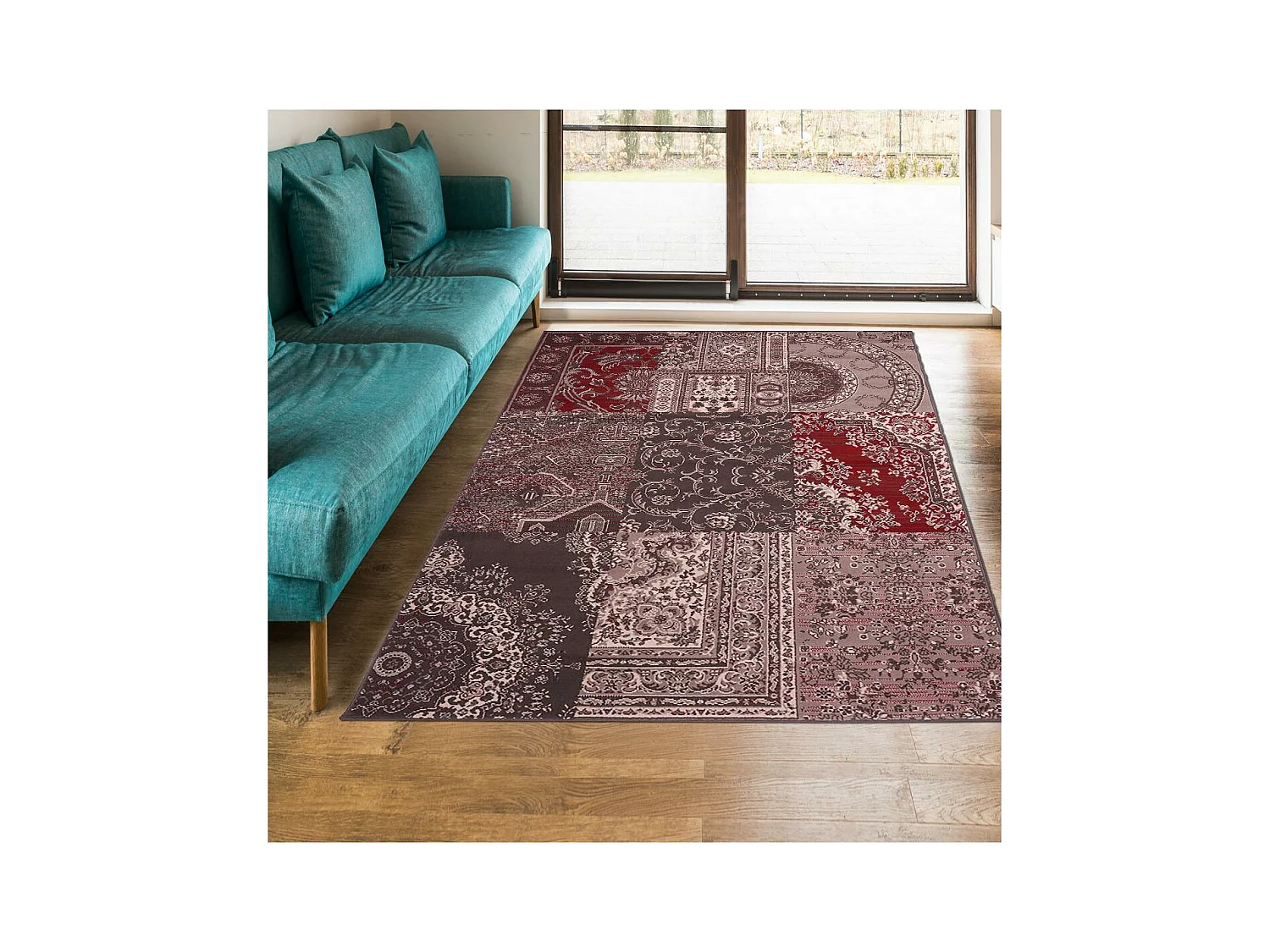 tapis salle à manger 240x330 tissé gris rectangle motif baroque LYN1 NYBRO