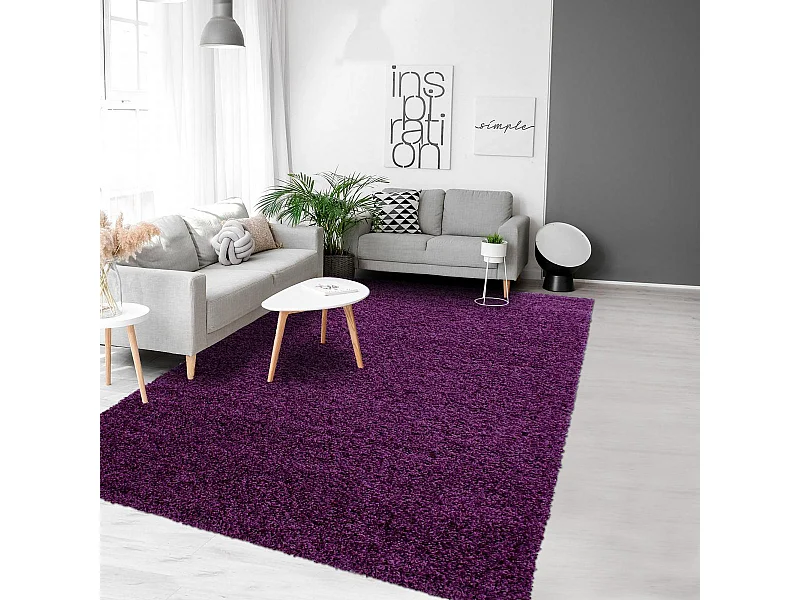 Tapis poils longs shaggy 100x200 rectangle tissé violet motif uni UNI L
