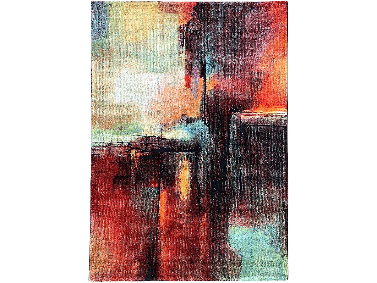 tapis chambre 60x110 tissé rouge et vert rectangle motif abstrait TABOR