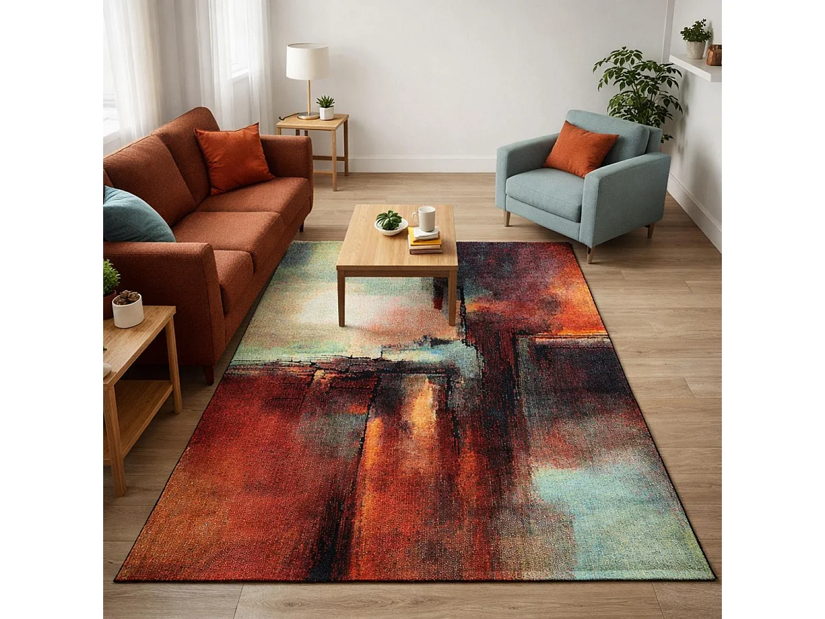 tappeto per camera da letto 60x110 intrecciato rettangolo rosso e verde disegno astratto TABOR