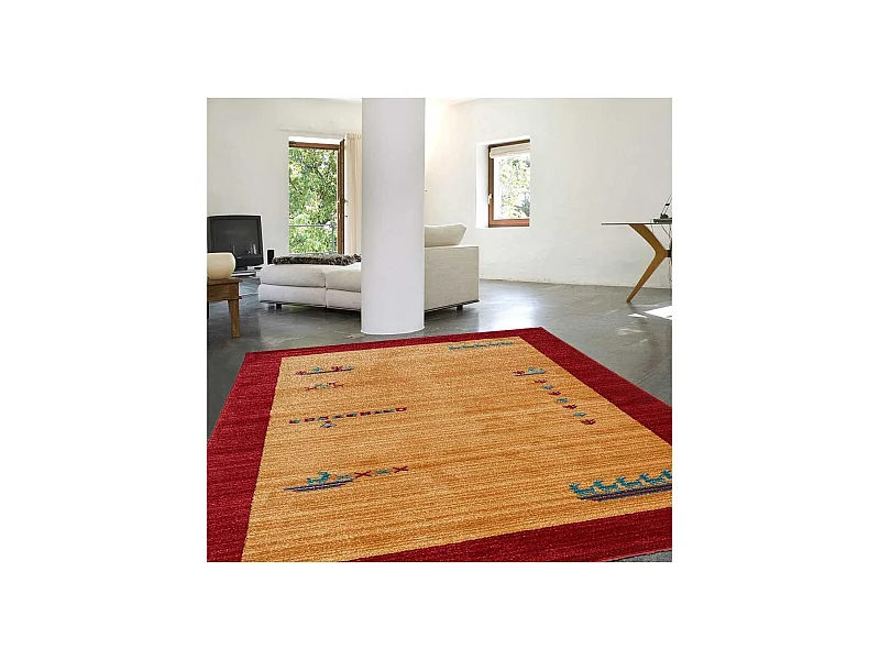 tapis salon 120x180 tissé beige rectangle motif simple CHOBAY 7