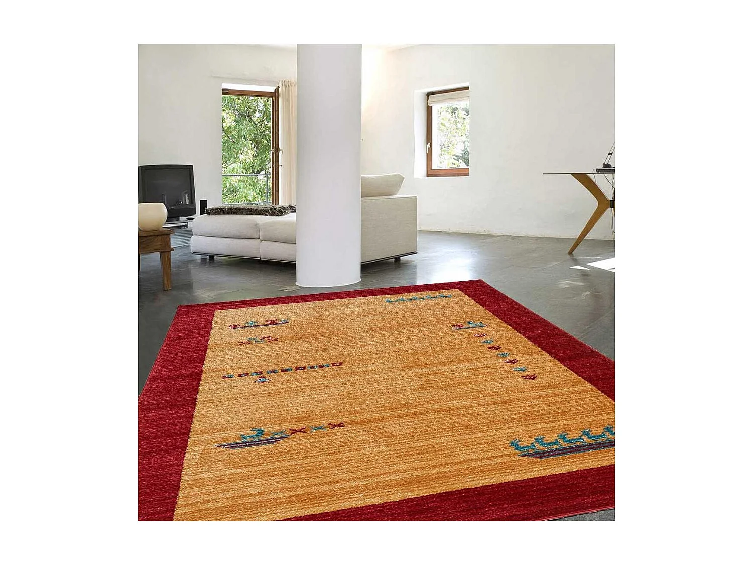 tapis salon 120x180 tissé beige rectangle motif simple CHOBAY 7
