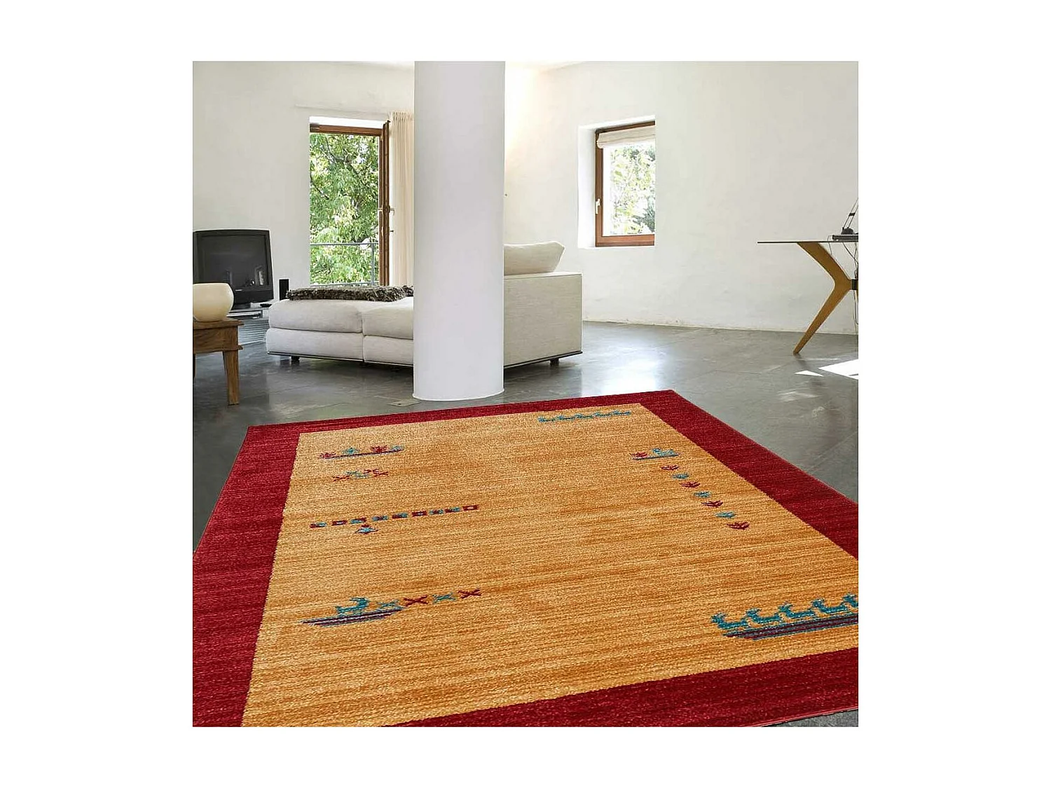 tapis salon 120x180 tissé beige rectangle motif simple CHOBAY 7