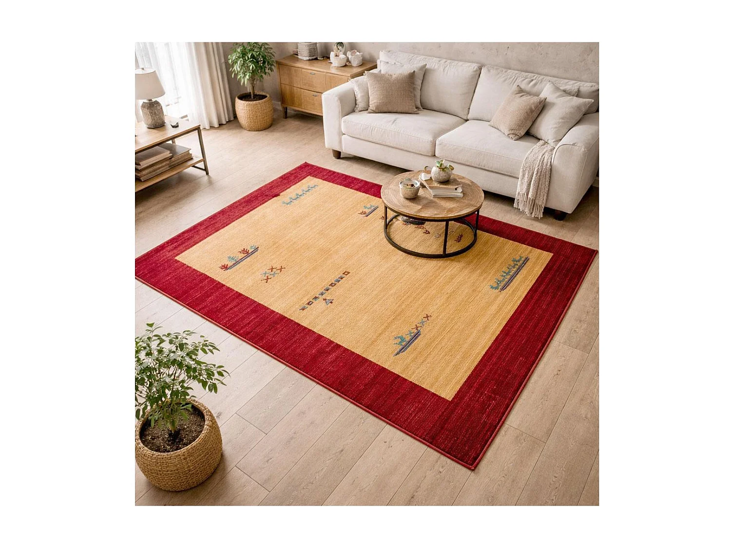 tapis salon 120x180 tissé beige rectangle motif simple CHOBAY 7