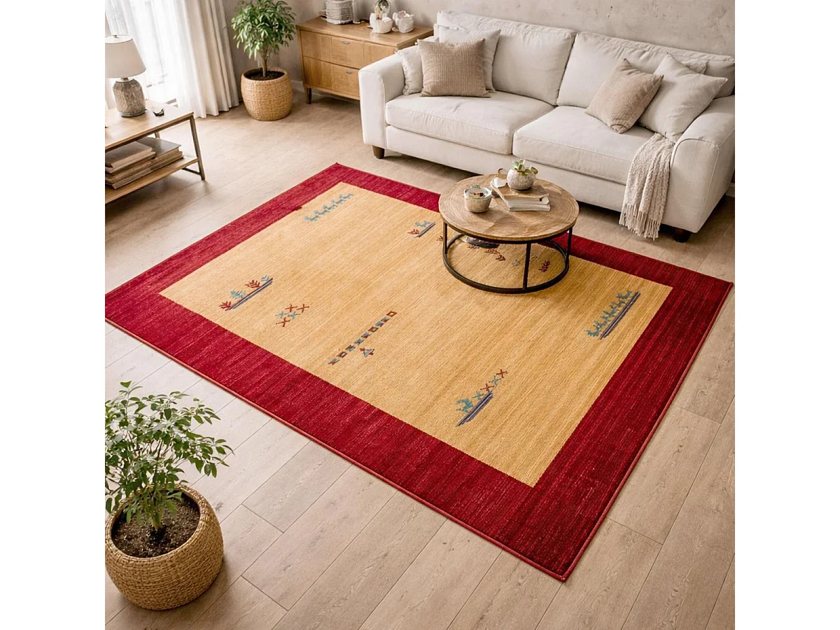 tapis salon 120x180 tissé beige rectangle motif simple CHOBAY 7