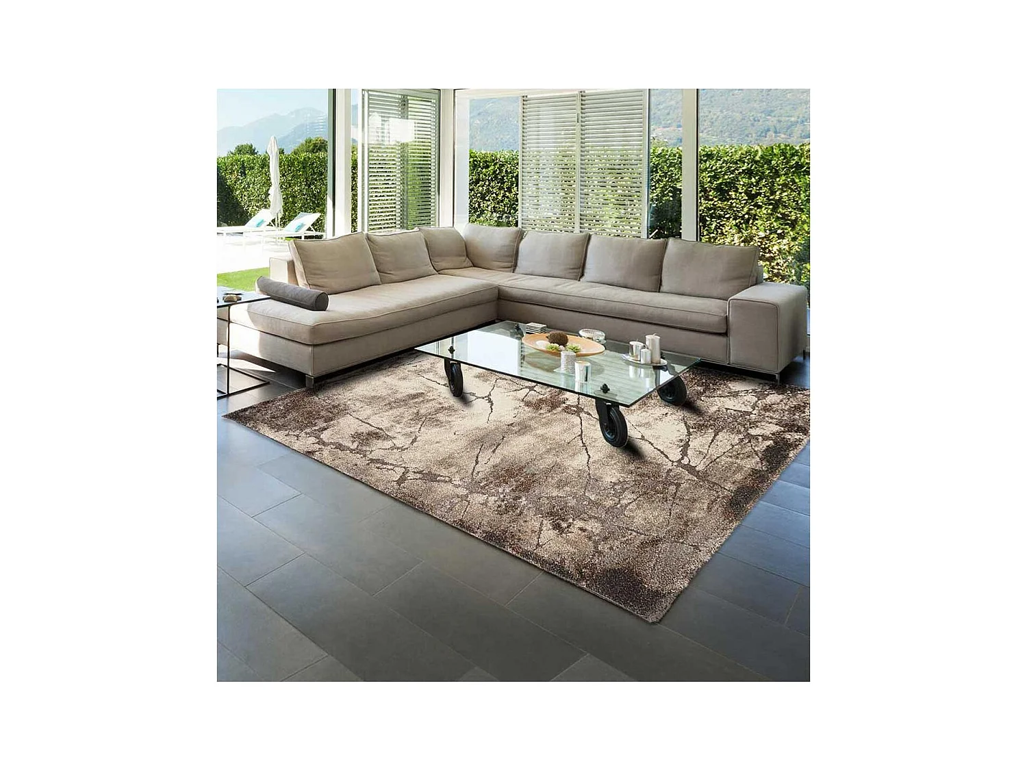 tapis chambre 80x150 tissé gris rectangle motif abstrait TERSORE
