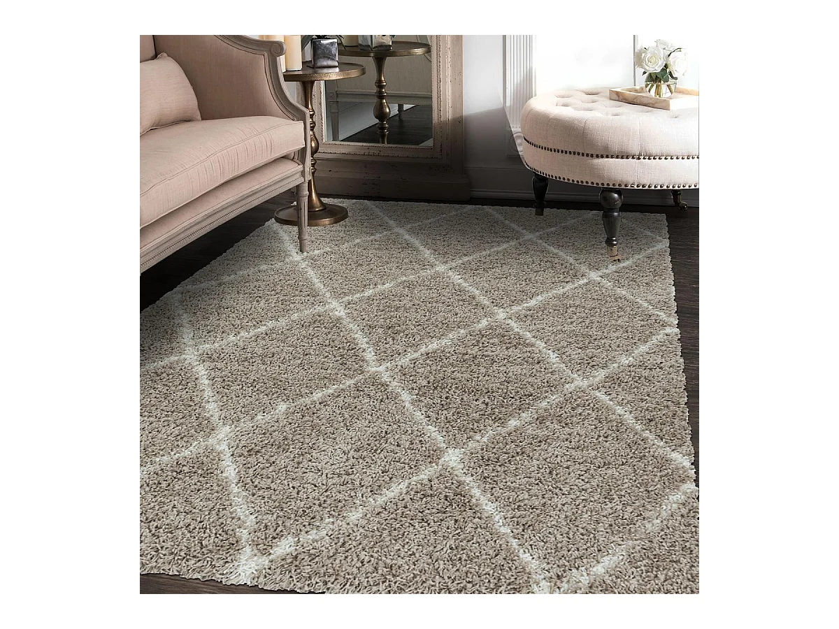 Tapis berbère 140x200 tissé motif losange SHAGGY A beige