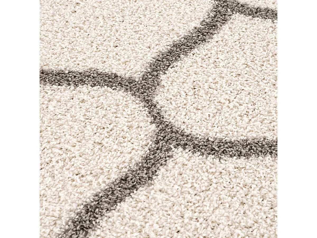 Tapis longs poils shaggy Ø120cm rond tissé crème motif scandinave SG MADRID
