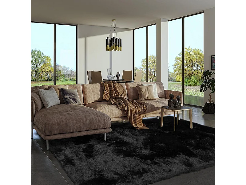 Tapis shaggy 80x140 rectangle fait main noir motif uni SG FIN