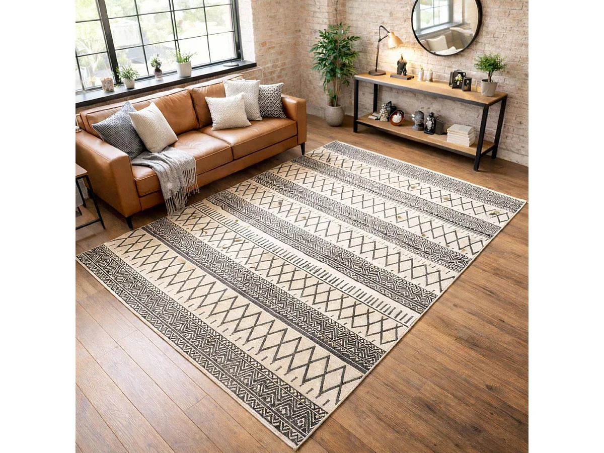 tapis grand salon 280x380 fait à la main noir rectangle motif scandinave PANATA