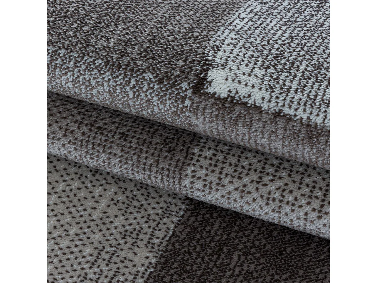 Tapis de couloir 80x250 tissé motif géométrique LISYVE marron et gris