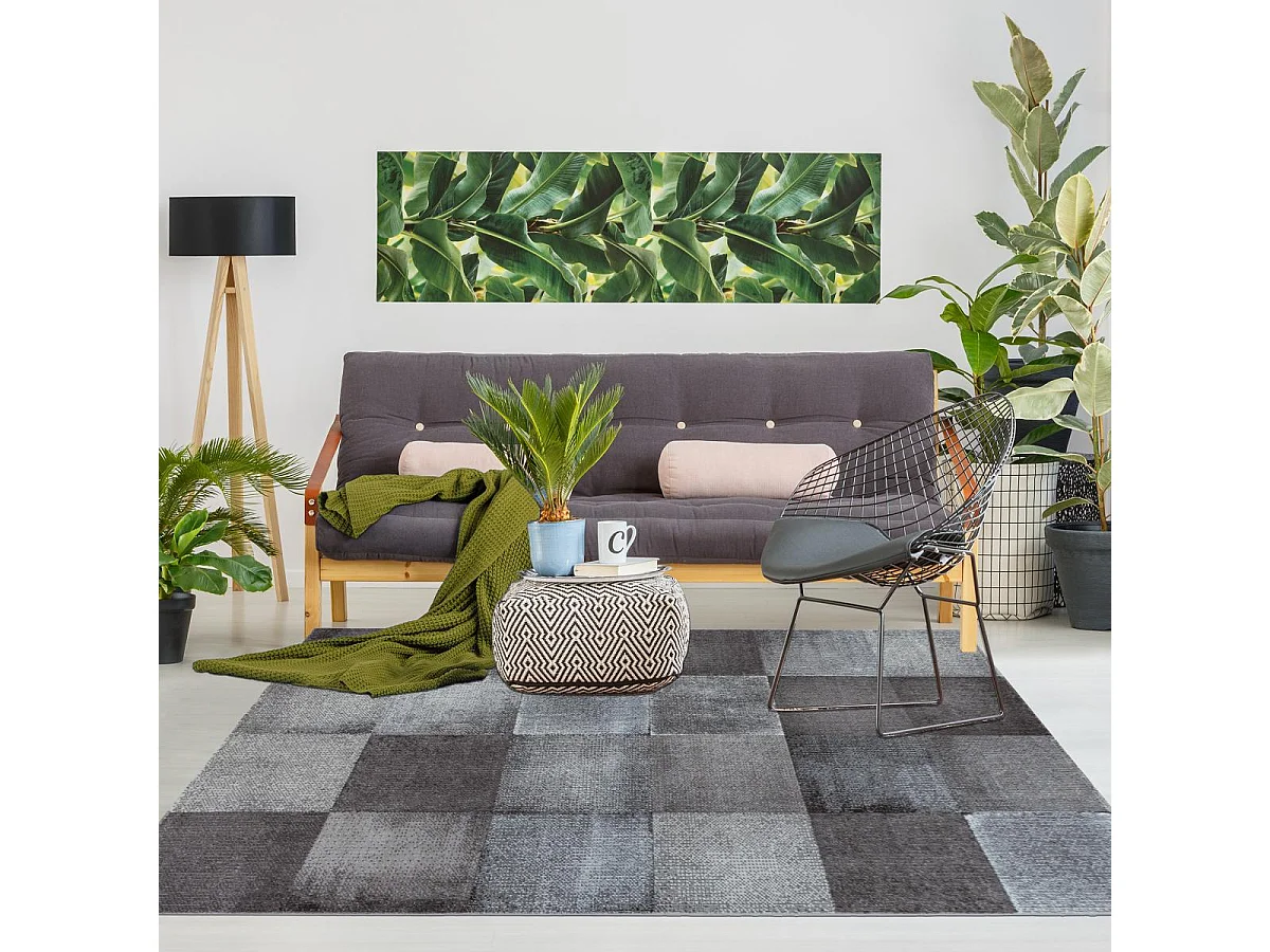 Tapis de couloir 80x250 tissé motif géométrique LISYVE marron et gris