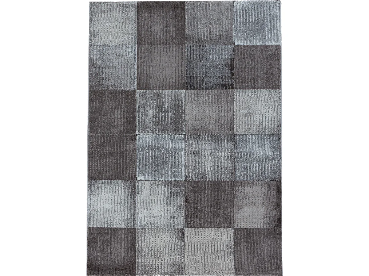 Tapis de couloir 80x250 tissé motif géométrique LISYVE marron et gris