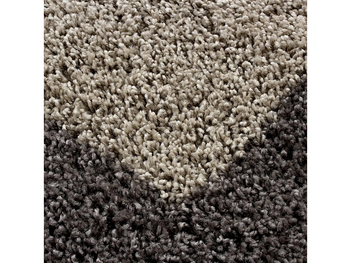 Tapis poils longs shaggy Ø160cm rond tissé beige et taupe motif simple BORDURE