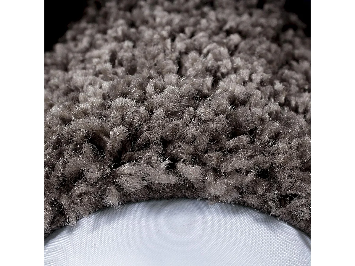 Tapis poils longs shaggy Ø160cm rond tissé beige et taupe motif simple BORDURE