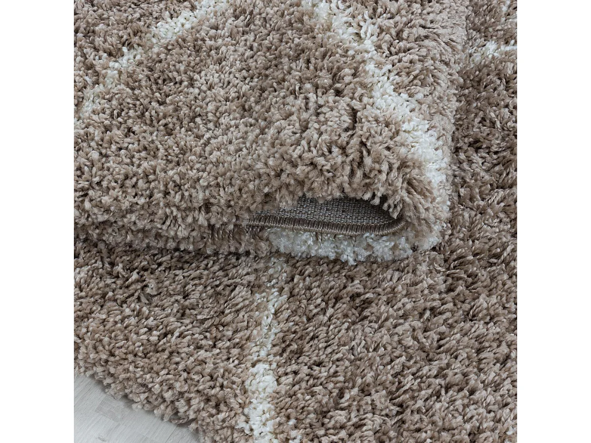 Tapis shaggy Ø120cm rond tissé beige et crème motif scandinave SCANDINAV A