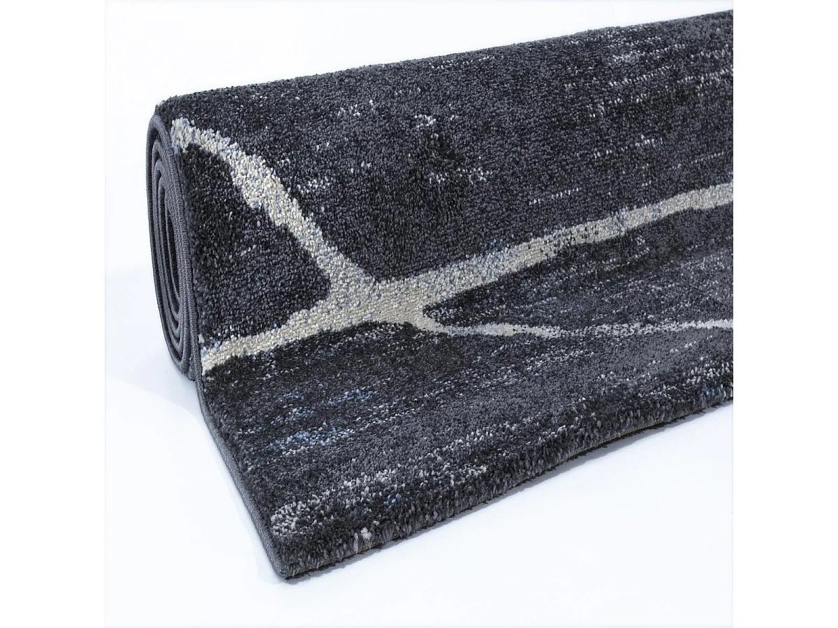 tapis chambre 80x150 tissé gris et bleu rectangle motif géométrique LUXURY