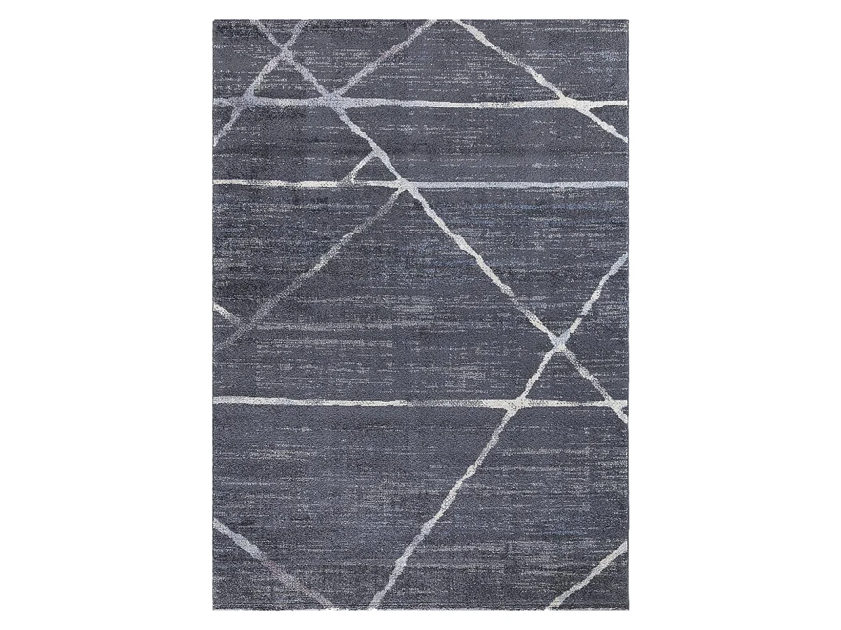 tapis chambre 80x150 tissé gris et bleu rectangle motif géométrique LUXURY